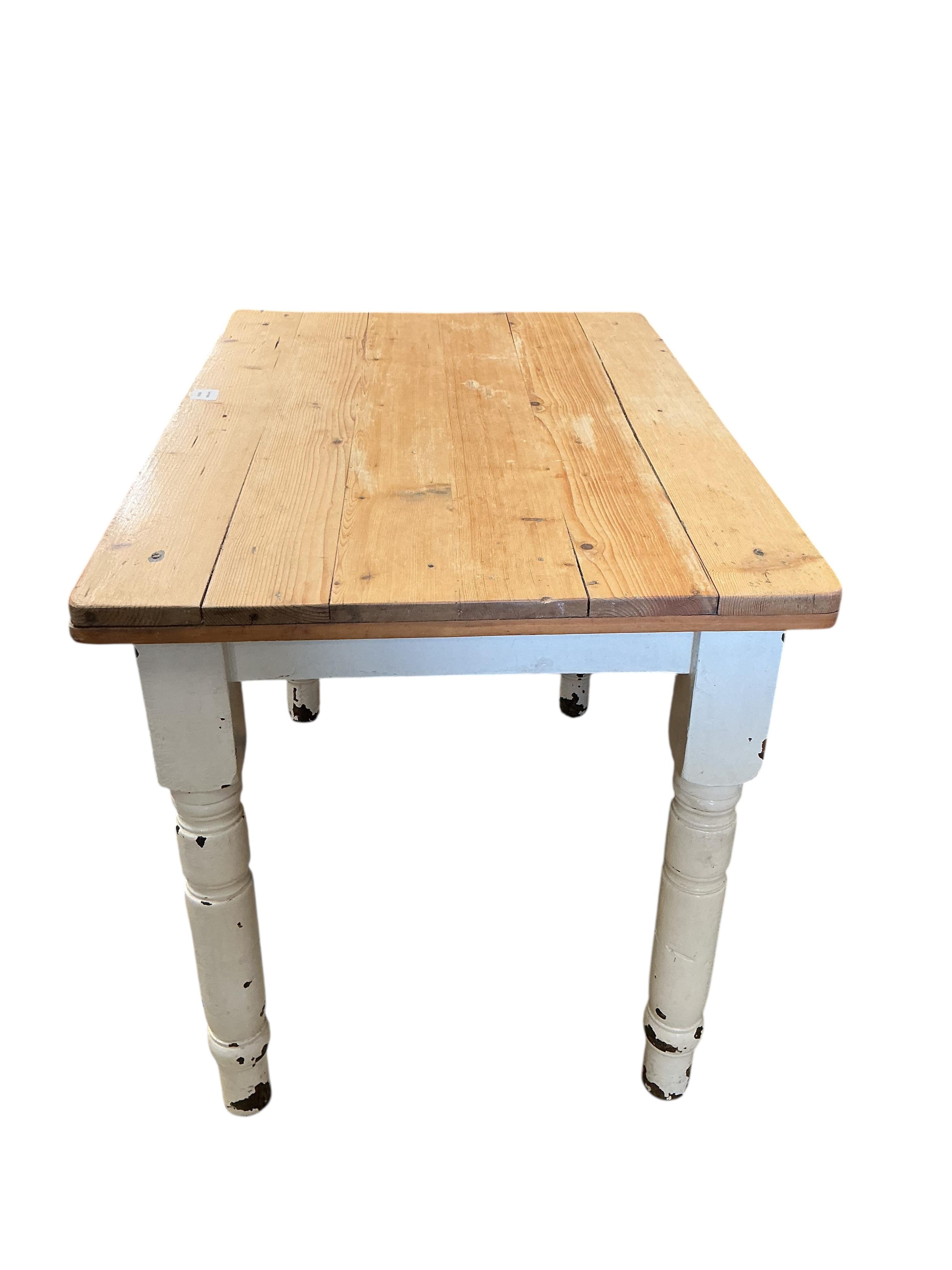 A small Victorian part painted pine table, width 96cm, depth 65cm, height 73cm
